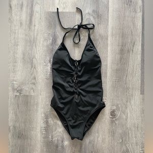 Express Swim Lace-Up One-Piece Swimsuit